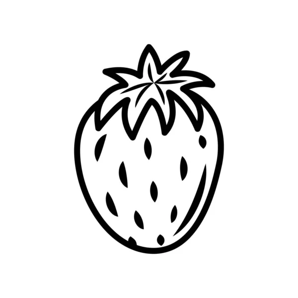 Vector Lijn Kunst Aardbei Icoon Geïsoleerd Fruitsilhouet Tekenfilmstijl Fruitpictogram Voor — Stockvector