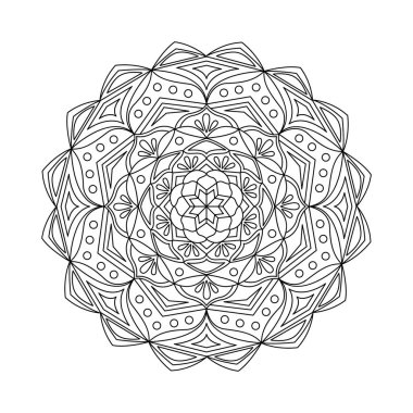Boyama sayfası için Mandala. Dekoratif elementlerle yuvarlak desen. Kitap, tasarım, illüstrasyon, oyunlar, rahatlama ve meditasyon için dekorasyon.