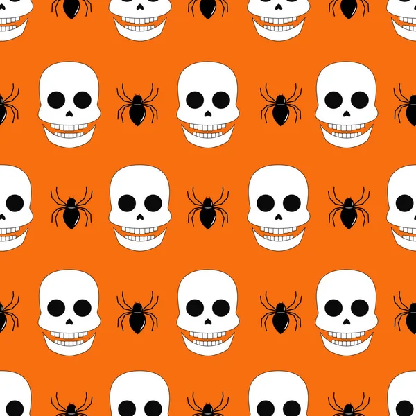 Vector Patrón Sin Costura Halloween Iconos Vectoriales Planos Repetidos Cráneo — Vector de stock