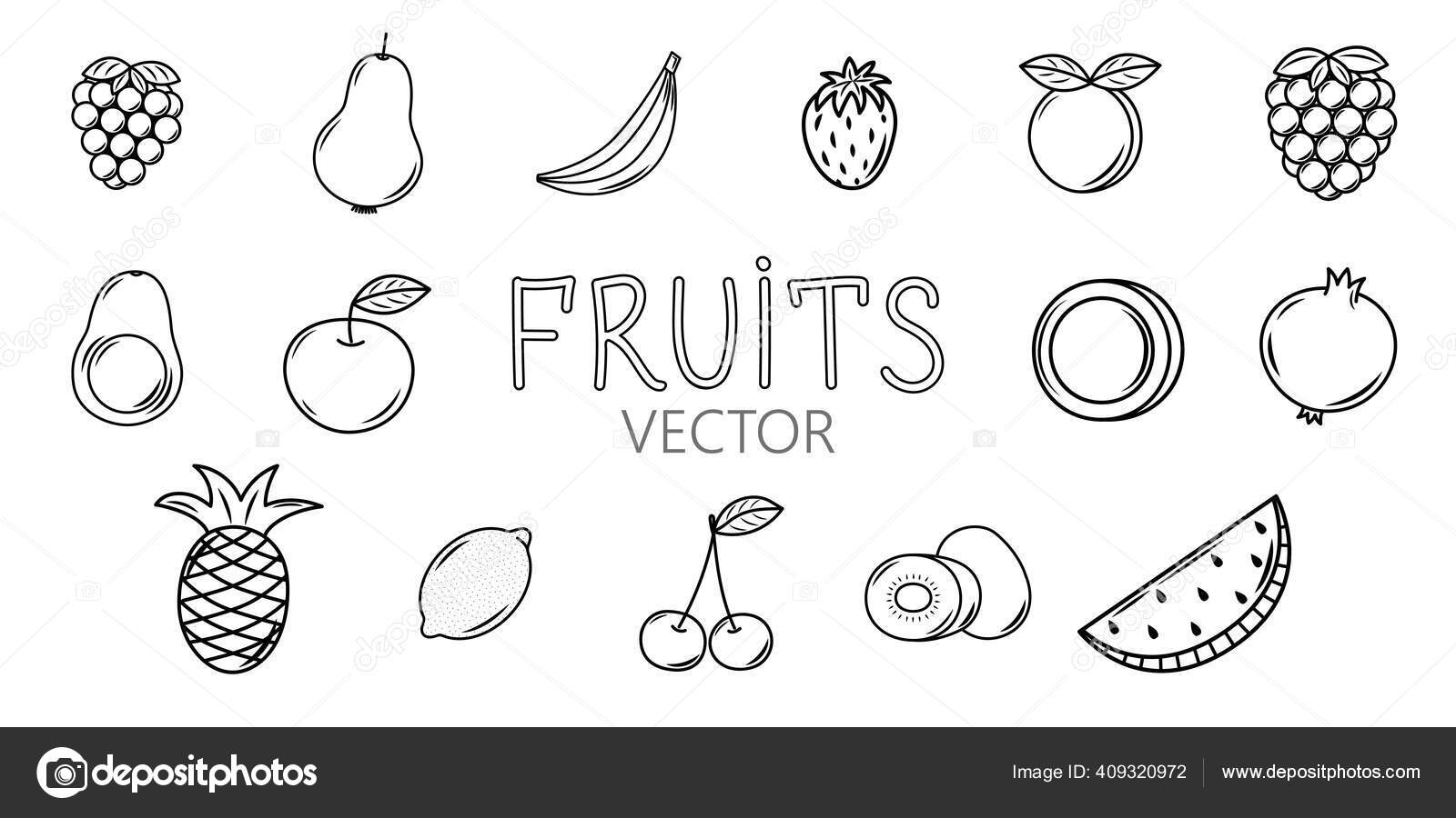 Vetores de Desenhos Simples De Frutas Para Colorir Livros e mais