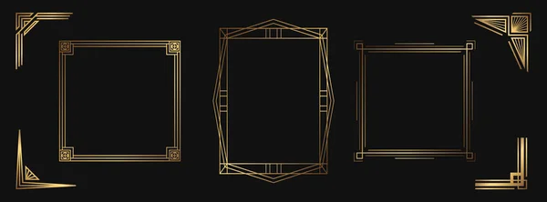 Altın dekoratif elementler seti. Tasarım için izole sanat deco çerçeveleri ve sınırlar