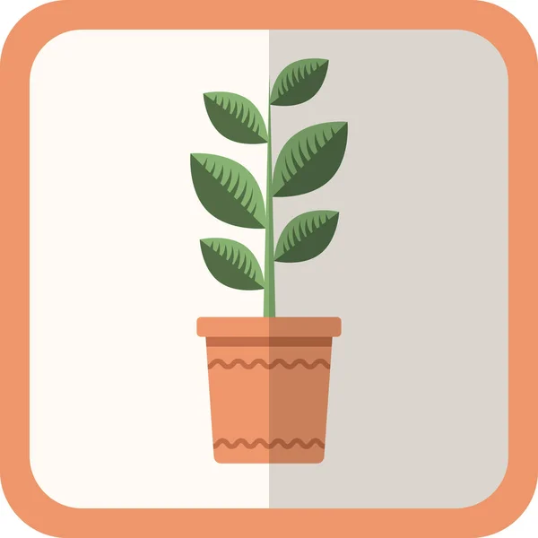Vecteur Vert Plante Plate Dans Pot Icône Simple Avec Ombre — Image vectorielle