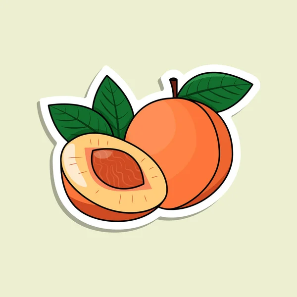 Sticker Pêche Vectoriel Coloré Fruit Orange Isolé Avec Des Lignes — Image vectorielle