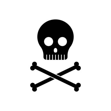 Kemikli siyah kafatası. Cadılar Bayramı dekorasyonu ve Dia de los muertos için izole edilmiş insan kemikleri. Tatil tasarımı için çizgi film silueti.