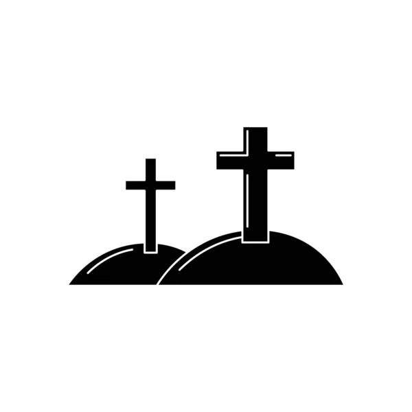 Vector Cruz Aislada Cementerio Icono Halloween Colina Con Silueta Cruzada — Vector de stock