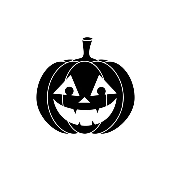 Czarna Dynia Wektorowa Uśmiechniętą Twarzą Prostym Stylu Kreskówka Halloween Ikona — Wektor stockowy