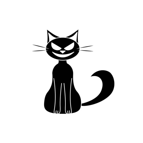 Sílhueta Gato Isolada Vetor Personagem Halloween Para Colorir Contorno Gato — Vetor de Stock