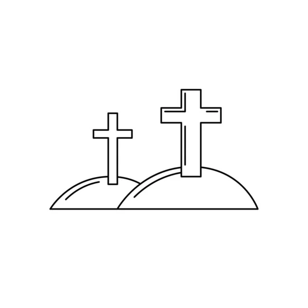 Wektor Odizolowany Krzyż Cmentarzu Ikona Sztuki Halloween Wzgórze Krzyżykiem Symbol — Wektor stockowy