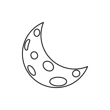 Vektör hattı sanatı Yarım Ay. Ayın izole edilmiş hali. Beyaz arkaplanda hilal şeklindeki siyah çizgi var. Renkli karikatür çizimi