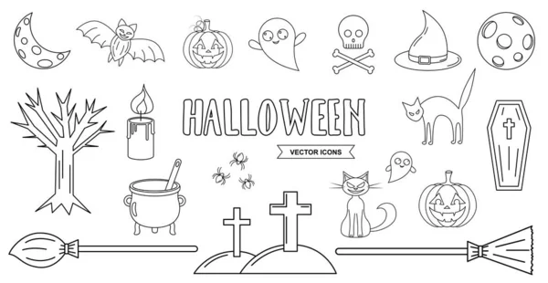 Ikony Wektora Halloween Ustawione Linia Sztuki Wakacje Piktogramy Kolekcji Kontur — Wektor stockowy