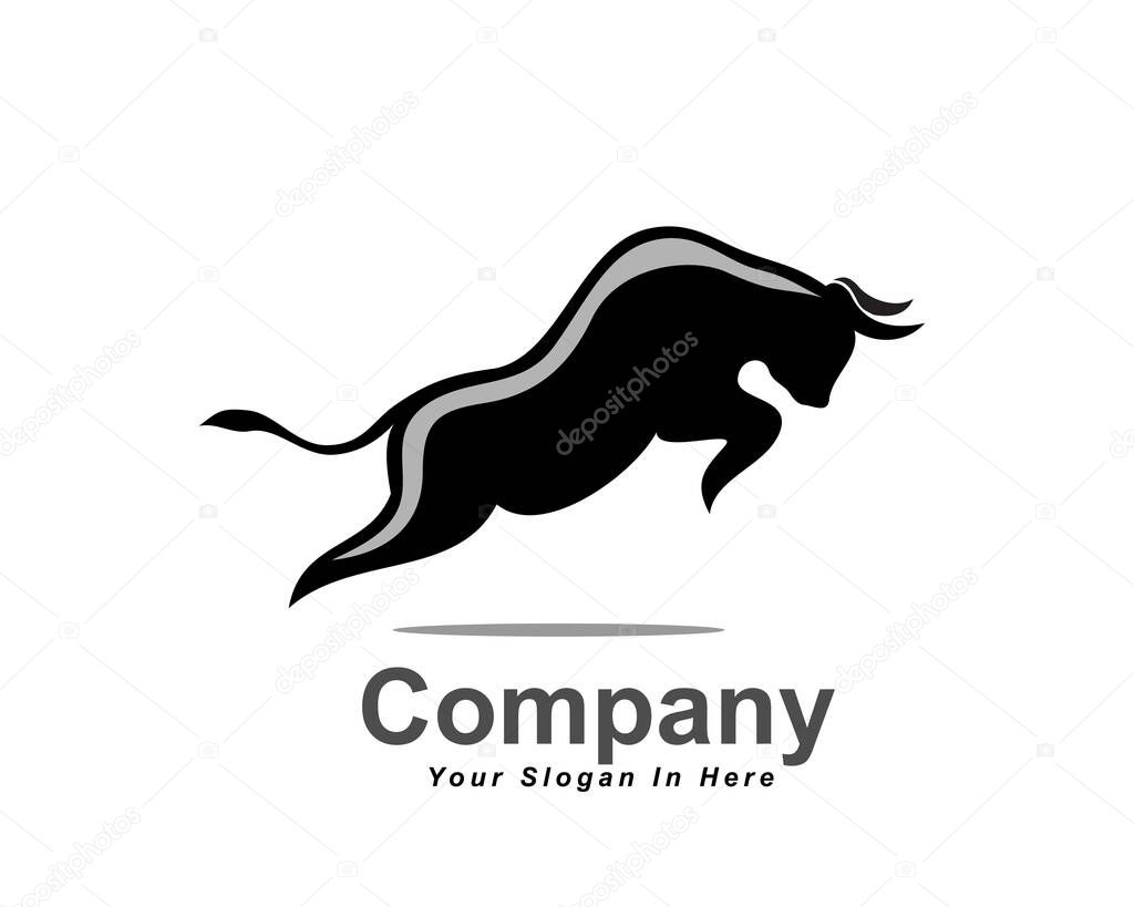 Simply Black bull cow ox buffalo jump high logo design illustration
