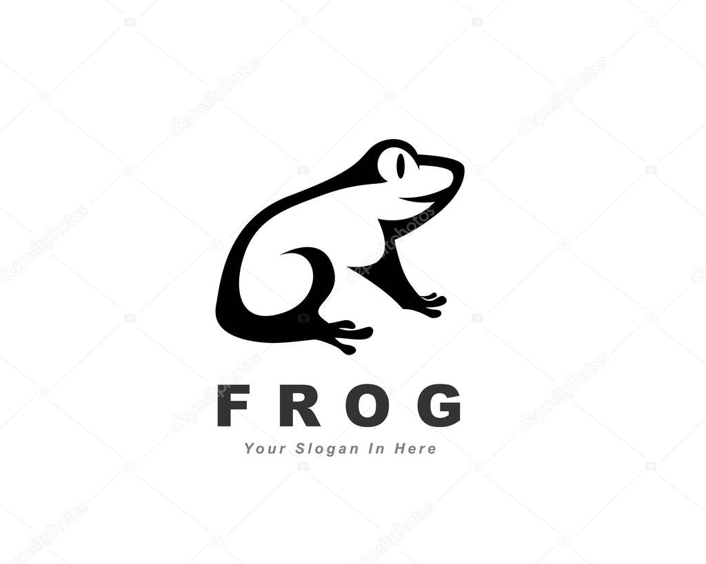 Simply line art Black frog logo design illustration