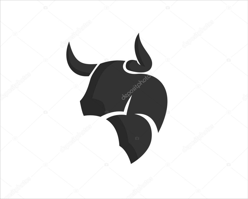 simple Abstract head bull ox cow buffalo black logo design illustration