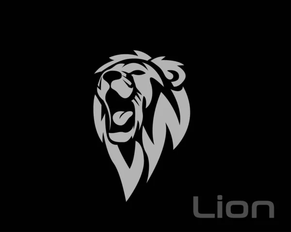 Kükreyen Aslan Başı sanat logosu, siyah arka planda sembol tasarımı illüstrasyonu