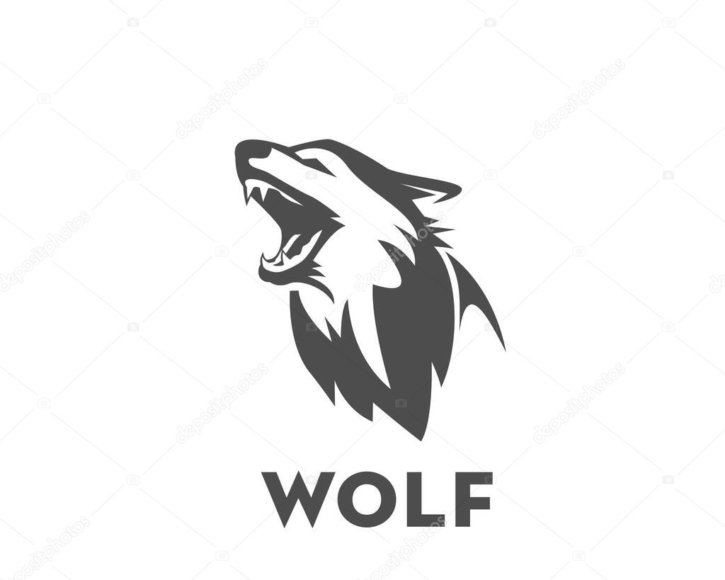 Head roaring wild wolf logo symbol design illustration