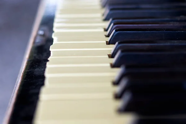 Piyano Tuşları Yakın Plan Siyah Beyaz Tuşlar Oktav Seçici Odaklanma — Stok fotoğraf