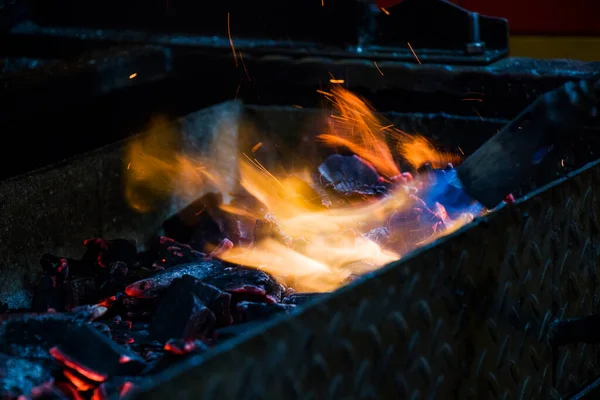 Cuisson Des Repas Feu Gaz Bois — Photo