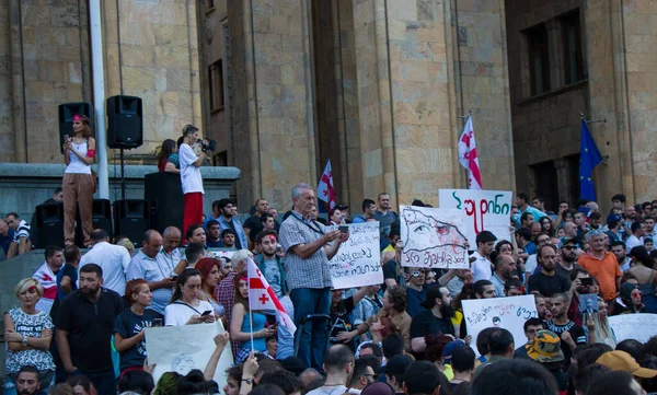 Protestos Georgianos Frente Parlamento Geórgia Também Conhecido Como Noite Gavrilov — Fotografia de Stock