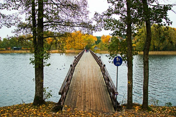 TRAKAI, LITHUANIA - 17 EKİM 2017: Parkta bir şarkı köprüsü