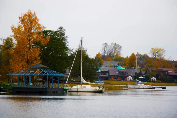 Staré Dřevěné Lodě Blízkosti Pláže Jezera Trakai Gavle Litva Podzimní — Stock fotografie