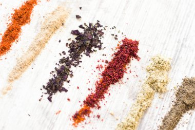 Masadaki boşluklar, kırmızı ve siyah biber.