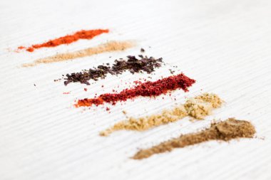 Masadaki boşluklar, kırmızı ve siyah biber.