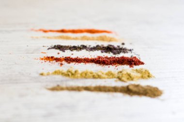 Masadaki boşluklar, kırmızı ve siyah biber.