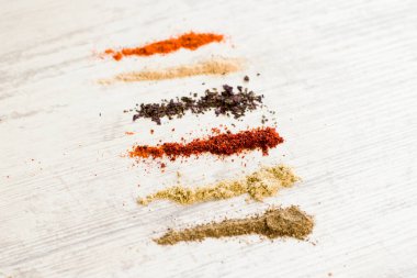 Masadaki boşluklar, kırmızı ve siyah biber.