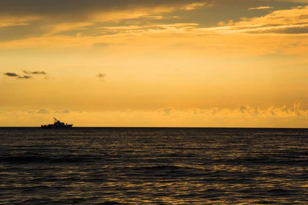 Meereslandschaft Des Sonnenuntergangs Schwarzen Meer Sonnenuntergangszeit Und Farben Bunt Orange — Stockfoto