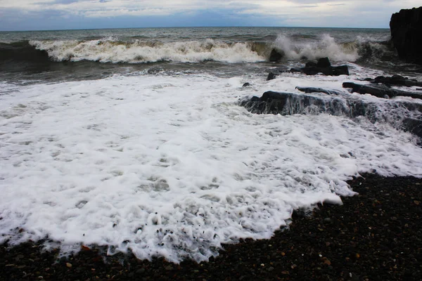 Mar Tempestuoso Ondas Vento Mar Negro Geórgia Gotas Salpicos — Fotografia de Stock
