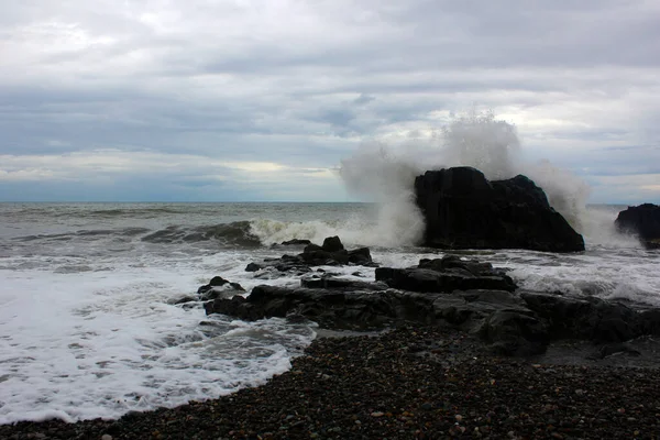 Mar Tempestuoso Ondas Vento Mar Negro Geórgia Gotas Salpicos — Fotografia de Stock