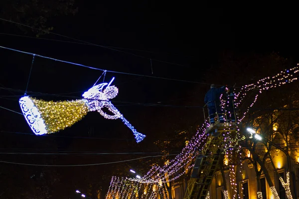 Weihnachtsbeleuchtung Der Straße Von Tiflis Georgien Platz Der Freiheit Innenstadt — Stockfoto