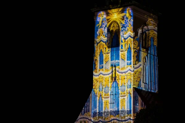 Festiwal Światła Berlinie 2017 Roku Pokazy Boczne Budynków Zabytków Kolorowe — Zdjęcie stockowe