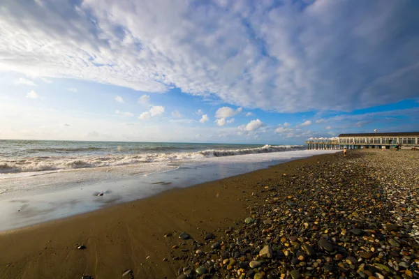 Tempo Tempestuoso Ondas Salpicos Batumi Geórgia Mar Negro Tempestuoso Fundo — Fotografia de Stock