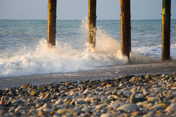 Mar Ondas Tempo Tempestuoso Ondas Salpicos Batumi Geórgia Mar Negro — Fotografia de Stock