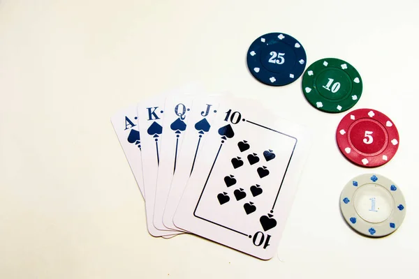 Scala Reale Poker Blackjack Carte Fiches Tiro Studio — Foto Stock