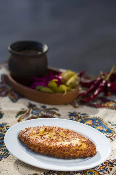 Georgian Traditional Food Chvishtari Corn Meal Cheese Corn Baked Ready — Stock Photo, Image