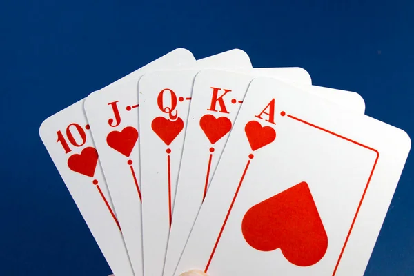 Royal flush cards. Card game, cards on the table. Poker and blackjack, play cards.