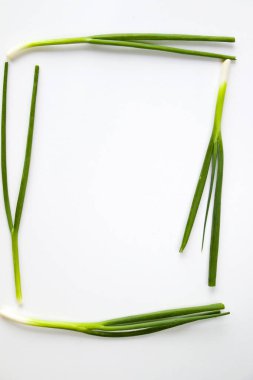 Beyaz arkaplanda yeşil soğan