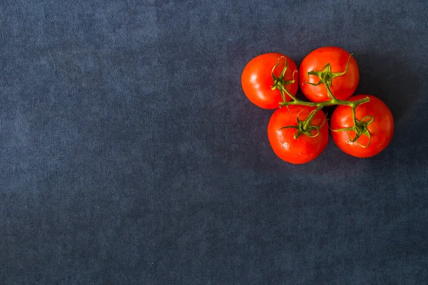 Kırmızı dört domates mavi arka planda, sebze