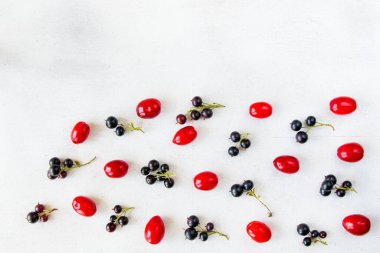 Currant, Cornus ve Dogberry yakın çekim, yemek fotoğrafçılığı.