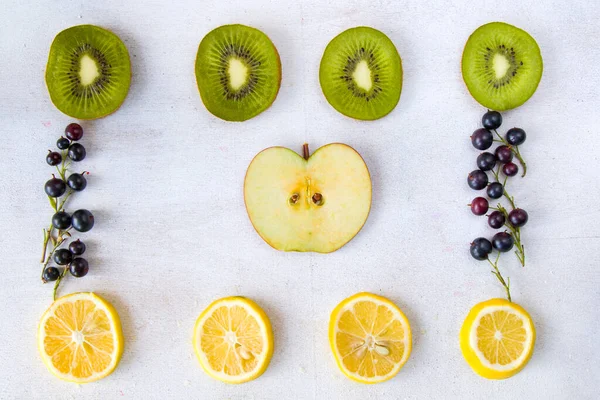 Currant, Cornus ve Dogberry, limon ve kivi yakın plan, yemek fotoğrafçılığı.
