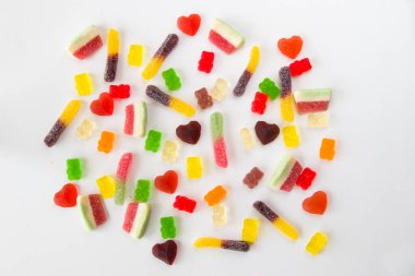 Karışık jöle reçeli, yüksek açılı tatlı çerez, renkli şeker.