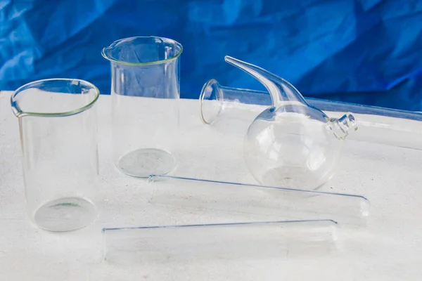Vidros Laboratório Vazios Instrumentos Objetos Mesa Estéril — Fotografia de Stock