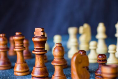 Şah mat ve satranç figürleri yakın plan, tahta oyunu