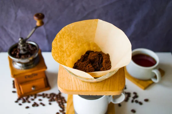 Kaffeemühle Kaffeemaschine Tasse Und Bohnen Morgenkaffee Energy Drink — Stockfoto