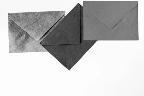 Three Envelope White Background Black White Photo — Stock Photo, Image