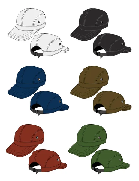 Ilustracja Czapki Baseballowej Nakrycia Głowy Odmiany Kolorów — Wektor stockowy