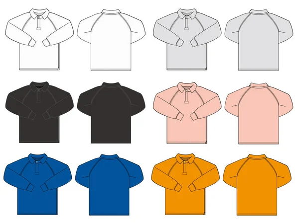 Ilustracja Koszuli Polo Długim Rękawem Odmian Kolorów — Wektor stockowy