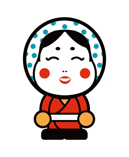 Giapponese Okame Maschera Cartone Animato Illustrazione — Vettoriale Stock